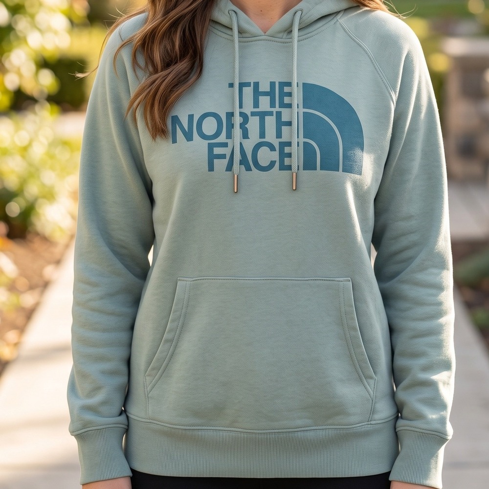 The North Face Womens Half Dome Pullover Hoodie Sage‎ Green Raglan Fleece 5550
